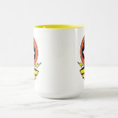 チビ(小さくかわいく書いた感じ)疑問に思水玉模様とロゴ付き女性 マグカップ (中央)