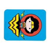 チビ(小さくかわいく書いた感じ)疑問に思水玉模様とロゴ付き女性 マグネット (横)