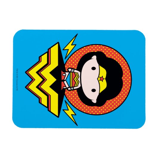 チビ（小さくかわいく書いた感じ）疑問に思水玉模様とロゴ付き女性 マグネット (横)