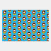 チビ(小さくかわいく書いた感じ)疑問に思水玉模様とロゴ付き女性 ラッピングペーパーシート (正面3)