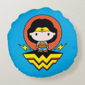 チビ(小さくかわいく書いた感じ)疑問に思・水玉模様 ラウンドクッション (裏面)