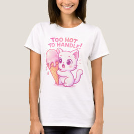 チビ(小さくかわいく書いた感じ)白猫溶けアイスTシャツ Tシャツ