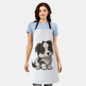 チビ（小さくかわいく書いた感じ）縁どコリー エプロン (着用した状態)