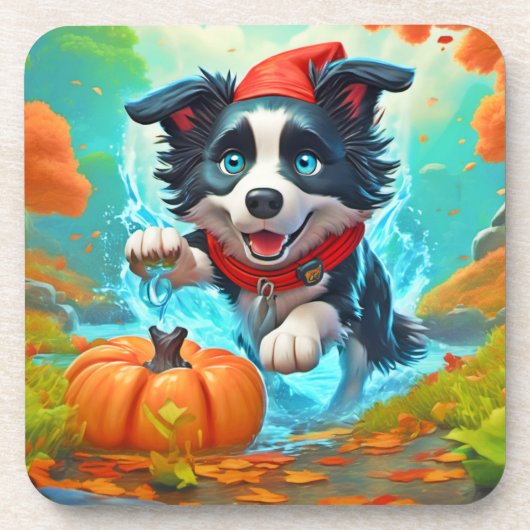 チビ（小さくかわいく書いた感じ）縁ど忍者ドッグ： Epic Art コースター (正面)