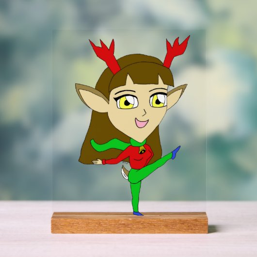 チビ（小さくかわいく書いた感じ）踊りトナカイ アクリルサイン (ニュートラル)