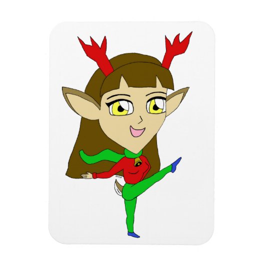 チビ（小さくかわいく書いた感じ）踊りトナカイ マグネット (縦)