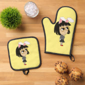 チビ（小さくかわいく書いた感じ） 鍋つかみ&鍋敷きセット (トップダウン)