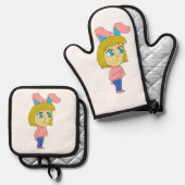 チビ（小さくかわいく書いた感じ） 鍋つかみ&鍋敷きセット (正面/裏面)