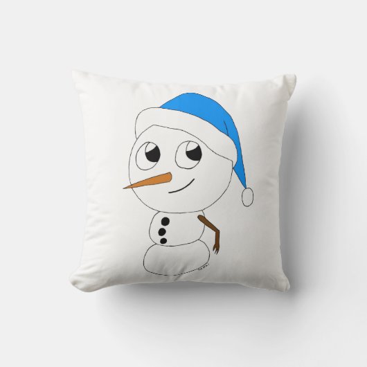 チビ(小さくかわいく書いた感じ)雪だるま クッション (正面)