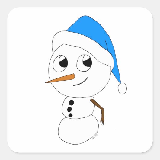 チビ（小さくかわいく書いた感じ）雪だるま スクエアシール (正面)