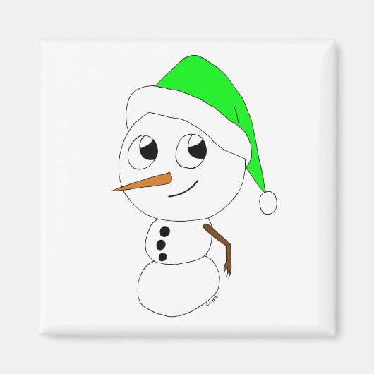 チビ（小さくかわいく書いた感じ）雪だるま マグネット (正面)
