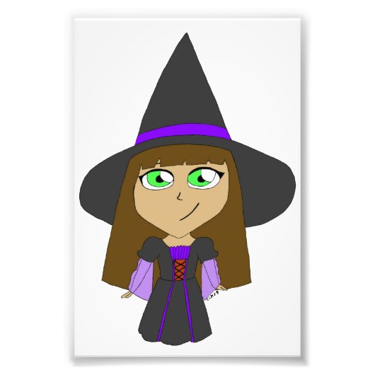 チビ（小さくかわいく書いた感じ）魔女 フォトプリント            (正面)
