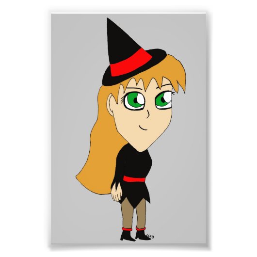 チビ（小さくかわいく書いた感じ）魔女 フォトプリント            (正面)