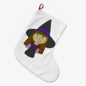 チビ（小さくかわいく書いた感じ）魔女 ラージクリスマスストッキング (正面 (吊り時))