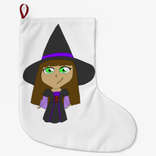 チビ(小さくかわいく書いた感じ)魔女 ラージクリスマスストッキング