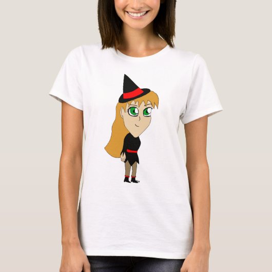 チビ（小さくかわいく書いた感じ）魔女 Tシャツ (正面)