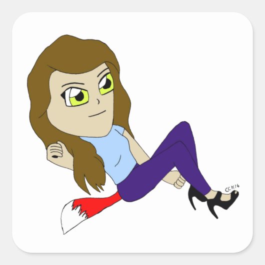 チビ（小さくかわいく書いた感じ）foxyガールスクエアステッカー スクエアシール (正面)