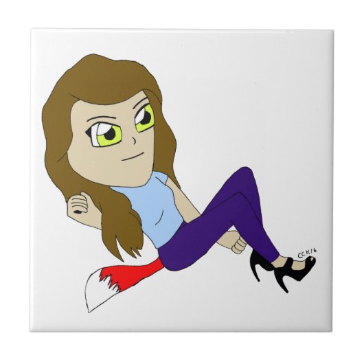 チビ（小さくかわいく書いた感じ）foxy女の子セラミックタイル タイル (正面)