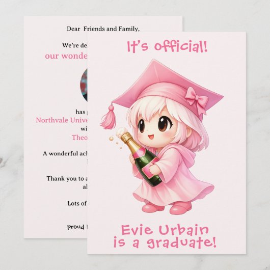 🎓🍾チビ Champagne 卒業お祝い発表 招待状 (正面/裏面)