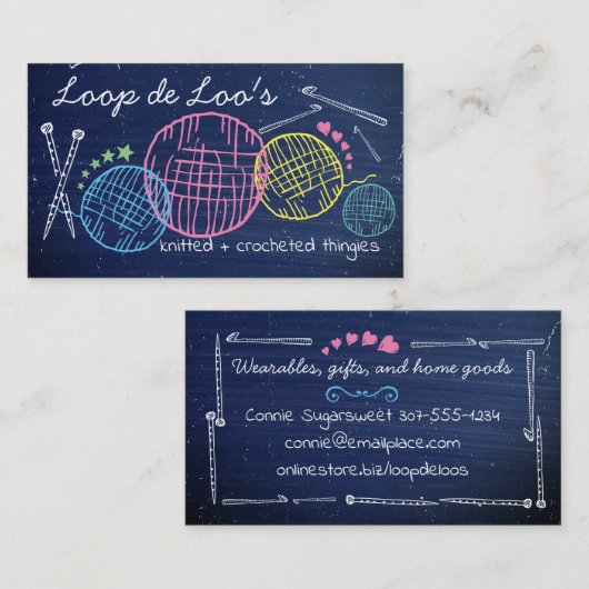 チフェイクャルクボードかぎ針編み物針糸 名刺 (正面/裏面)