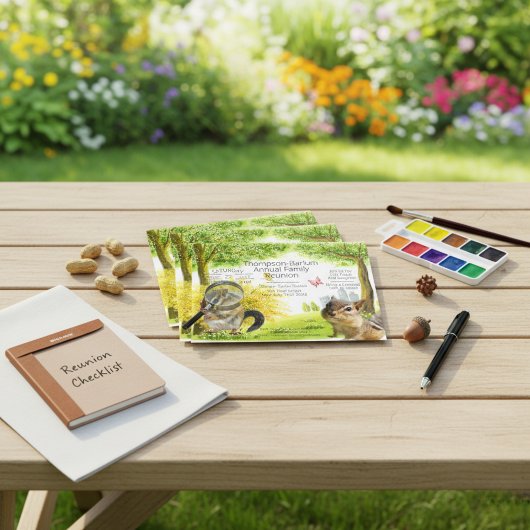 チプムンクをテーマにしたファミリー懇親会招待状 ポストカード