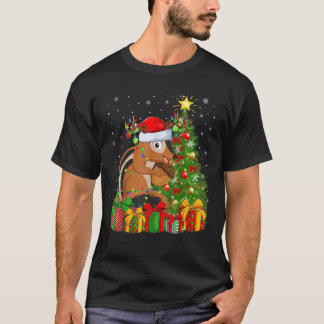 チプムンククリスマスツリー照明サンタハチプムンクChr Tシャツ