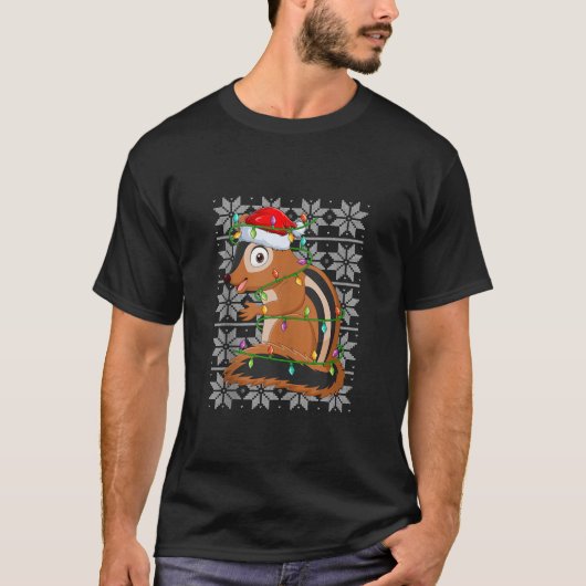 チプムンククリスマス照明サンタ醜いセータースタイルCh Tシャツ (正面)