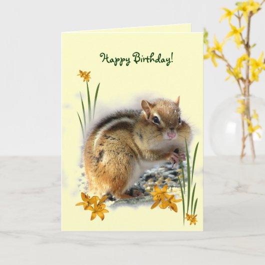チプムンク誕生日 カード (黄色い花)
