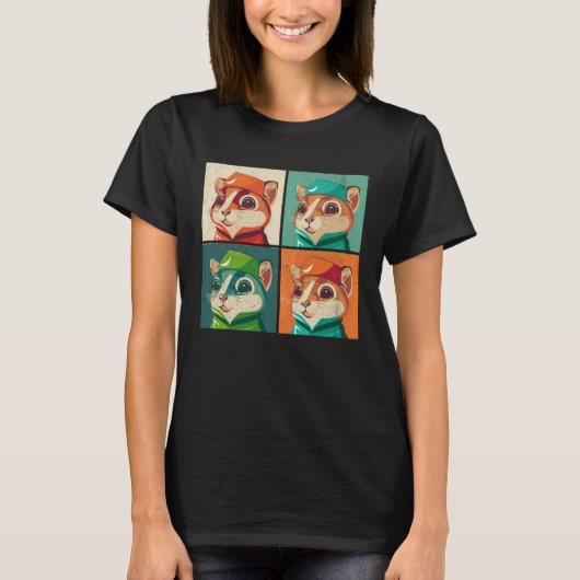 チプムンポップ・アートのクイラストレーションカラフルアニマル女性4 Tシャツ (正面)