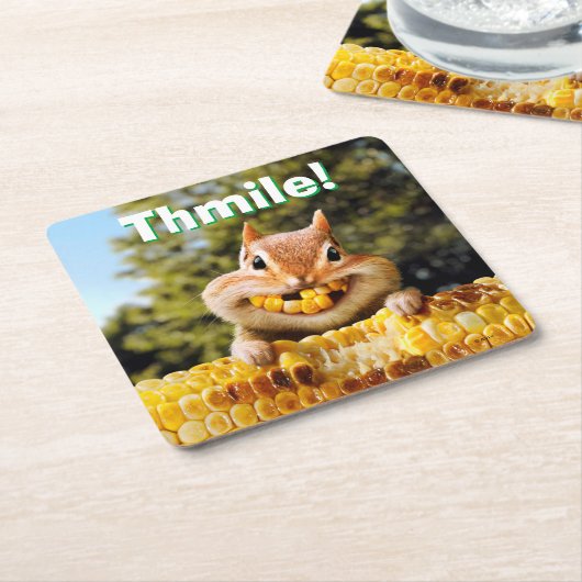 チプムン食べ物クのトウモロコシ スクエアペーパーコースター (アングル)