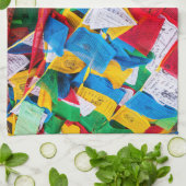 チベカラフルット祈りの言葉フラグ – チベット キッチンタオル (折り畳み)