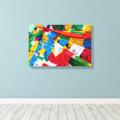 チベカラフルット祈りの言葉フラグ – チベット キャンバスプリント (インサイチュ (ウッドフロア))