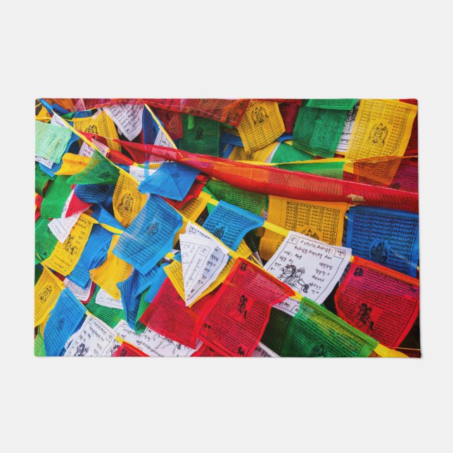 チベカラフルット祈りの言葉フラグ – チベット ドアマット (正面)