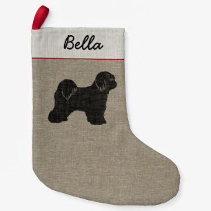 チベタンテリアのシルエット犬の休日のカスタムのクリスマス スモールクリスマスストッキング
