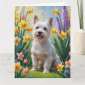 チベタン・テリア犬 春の花の絵 カード (正面)