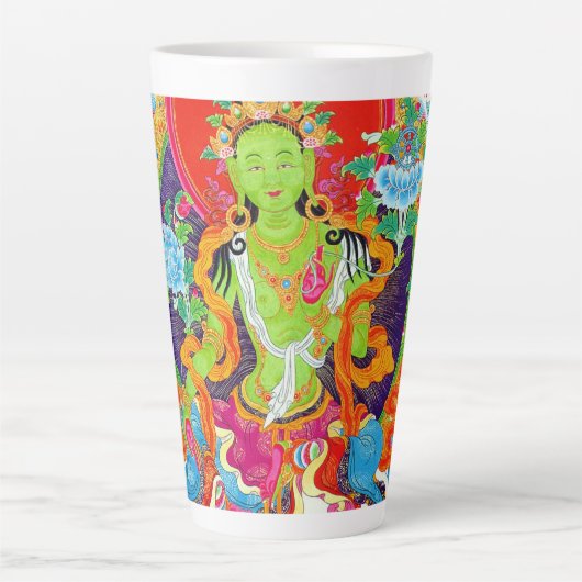 チベッカッコいいトthangka green tara神タトゥー鮮やか カフェラテマグ (正面)