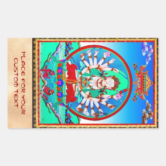 チベッカッコいいトthangka tattoo cundhi菩薩 長方形シール (正面)