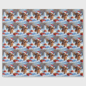 チベットのスパニエル犬走のクリスマス帽子と雪の中 ラッピングペーパー (フラット)