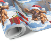 チベットのスパニエル犬走のクリスマス帽子と雪の中 ラッピングペーパー (ロールコーナー)
