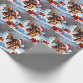 チベットのスパニエル犬走のクリスマス帽子と雪の中 ラッピングペーパー (角)