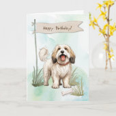 チベットのテリアードッグの誕生日標識 カード (黄色い花)