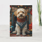 チベットのテリア犬とクリスマスプレゼント暖炉 カード (正面)