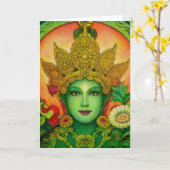 チベットの仏教の女神の緑タラは芸術カードに直面します カード (黄色い花)
