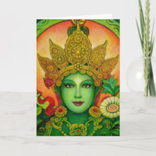 チベットの仏教の女神の緑タラは芸術カードに直面します カード