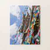 チベットの寺と祈りの言葉フラグ – 雲南省、中国 ジグソーパズル (縦)