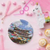 チベットの寺と祈りの言葉フラグ – 雲南省、中国 ペーパープレート (パーティー)