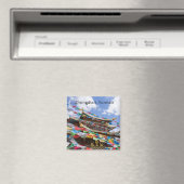 チベットの寺と祈りの言葉フラグ – 雲南省、中国 マグネット (インサイチュ (食洗機))