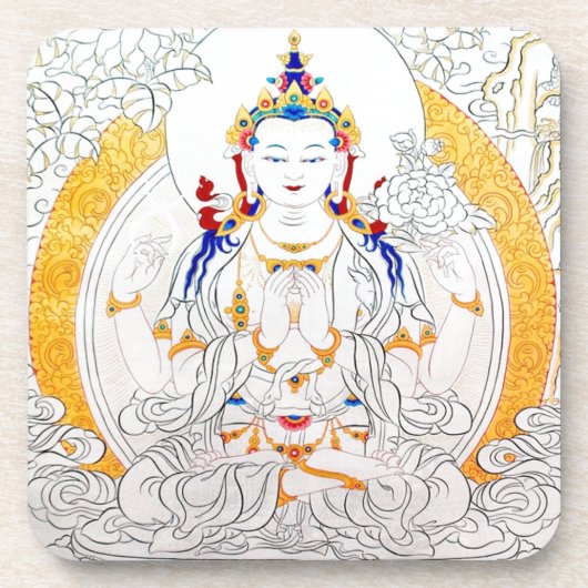 チベットの芸術を絵を描くTHANGKA コースター (正面)