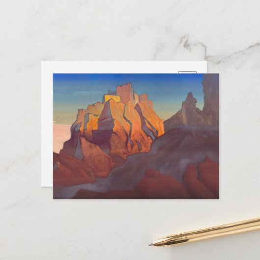 チベットの要塞、Basgo by Nicholas Roerich シーズンポストカード (正面/裏面インサイチュ)