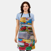 チベットの風景と祈りの言葉フラグ – ヒマラヤ エプロン (着用した状態)